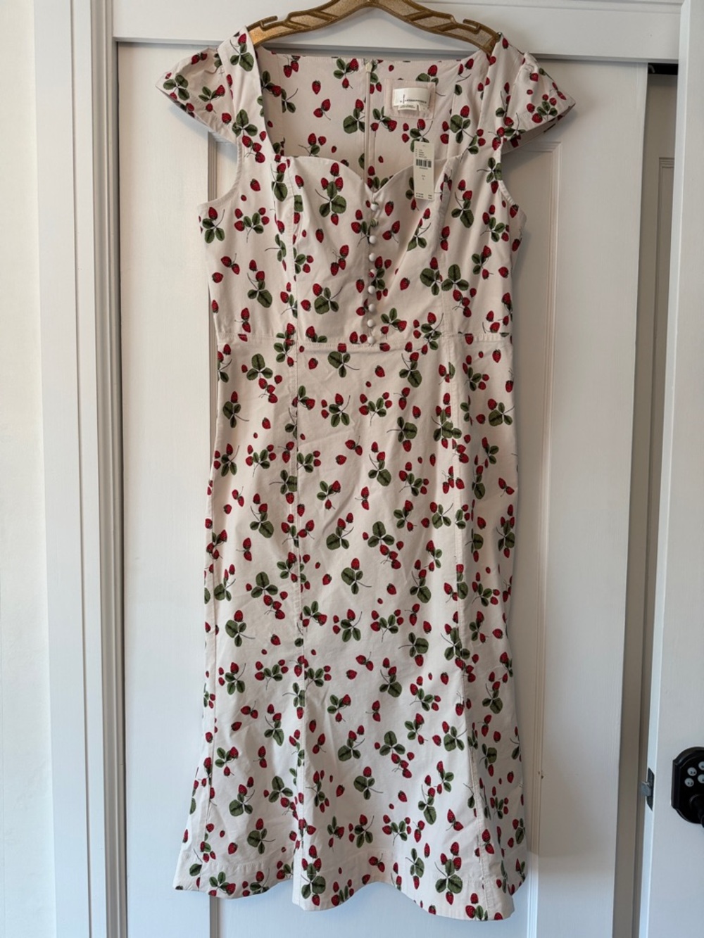 Anthropologie Strawberry Print White Summer Dress